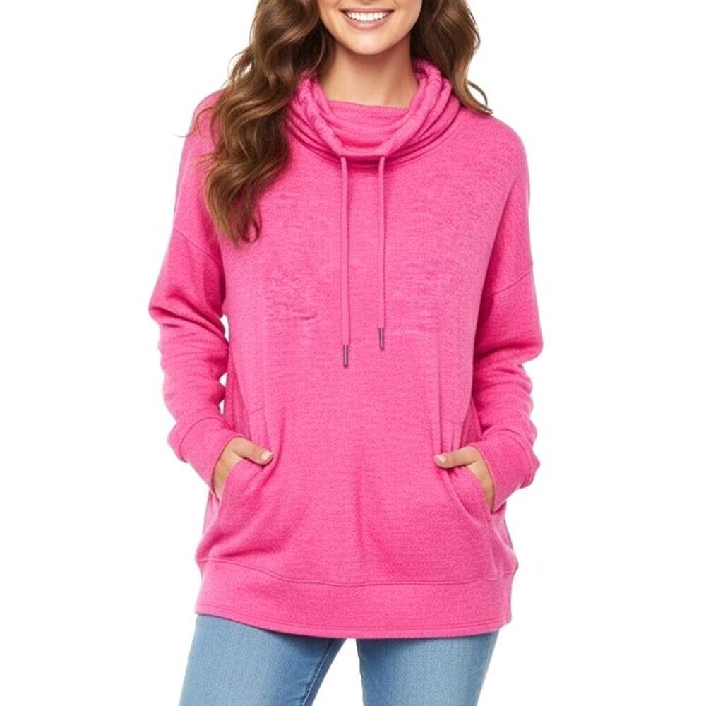 CALVIN KLEIN Sweater Top Long Sleeve Soft Cowl Neck Sweatshirt Pink Women Large